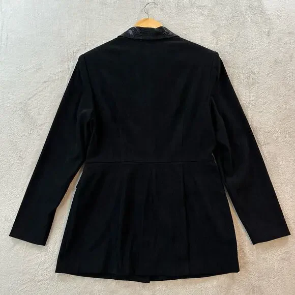 Vintage Amanda Smith Petites Women’s 8P Black Blazer Jacket Snake Skin Trim - Picture 2 of 8